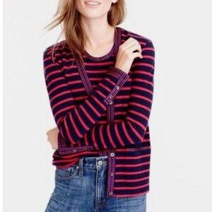 J. Crew Striped Long Sleeve cardigan blue red metallic trim